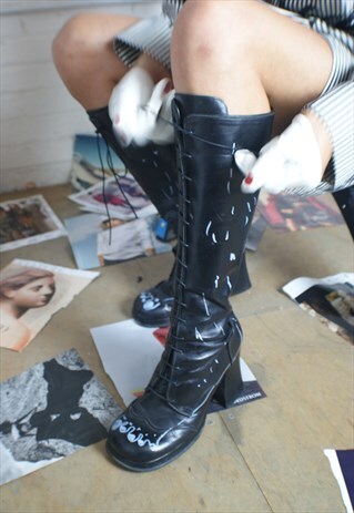 VINTAGE UNIQUE CLOWN PAINTED LEATHER BOOTS