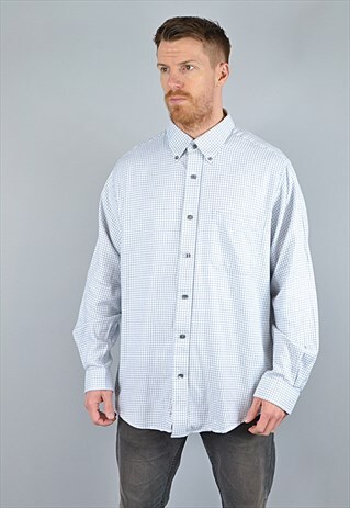 VINTAGE CHECKED FLANNEL SHIRT WHITE & BLUE