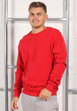 Vintage Sweatshirt in Red Crewneck Plain Jumper Medium