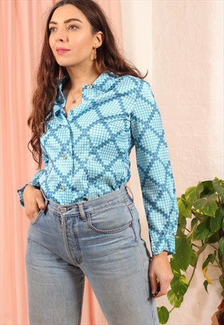 VINTAGE 70S BLOUSE IN CHECK PRINT