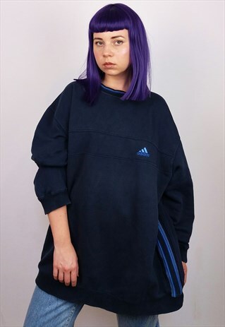 VINTAGE 90'S ADIDAS OVERSIZED UNISEX SWEATSHIRT IN NAVY