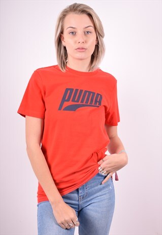 PUMA WOMENS VINTAGE T-SHIRT TOP MEDIUM RED 90'S