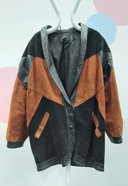 Vintage Tan Black Suede Leather Coat