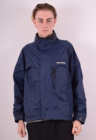 TIMBERLAND MENS VINTAGE RAIN JACKET SMALL NAVY BLUE 90S