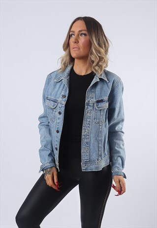 DENIM JACKET FITTED VINTAGE ROCKY UK 12 (EM2T)