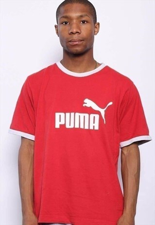 VINTAGE PUMA BIG SPELL OUT LOGO CENTRAL T-SHIRT RED