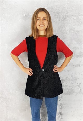VINTAGE BLACK FAUX FUR VEST FROM 80'S