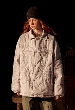 Quilted Gothic jacket embroidered bomber punk puffer grey