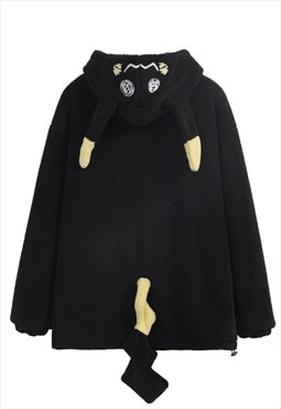 Rabbit fleece jacket animal cosplay bomber in black