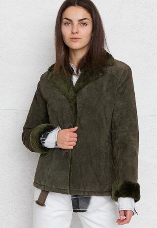 VINTAGE GREEN TOWN SUEDE SHERPA JACKET