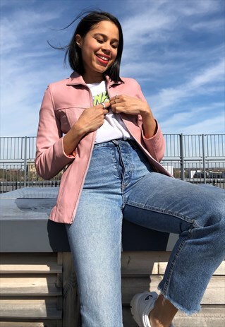 VINTAGE 90S Y2K PINK FAUX LEATHER JACKET