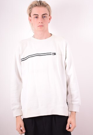 LOTTO MENS VINTAGE SWEATSHIRT JUMPER LARGE WHITE 90S