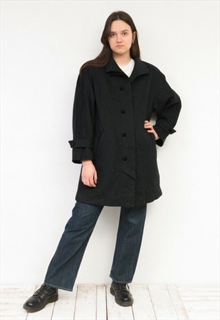 VINTAGE LODEN 80'S WOMEN'S M WOOL COAT JACKET BLACK OVERCOAT