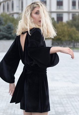 BLACK VELVET BAREBACK JUMPSUIT