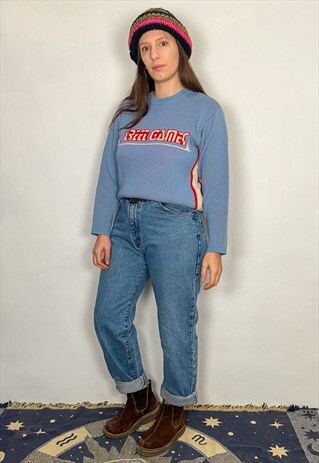 VINTAGE 90'S LIGHT BLUE GRAPHIC CROPPED KNIT JUMPER
