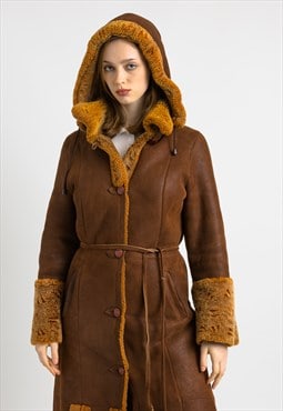 Suede Sheepskin Leather Shearling Fastens Coat 6986