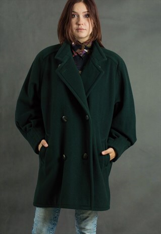 VINTAGE EMERALD GREEN WOOL SHORT COAT