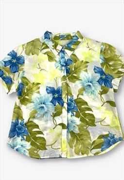 Vintage floral hawaiian shirt white/green large BV19670