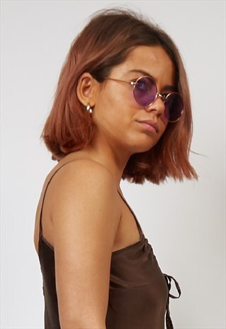 RETRO PURPLE LENS ROUND SUNGLASSES
