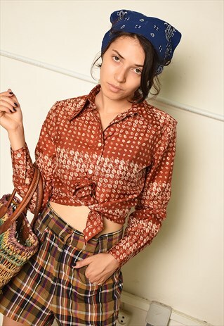 VINTAGE 70S FESTIVAL PARIS CHIC SHIRT WITH RUSTIC PRINT