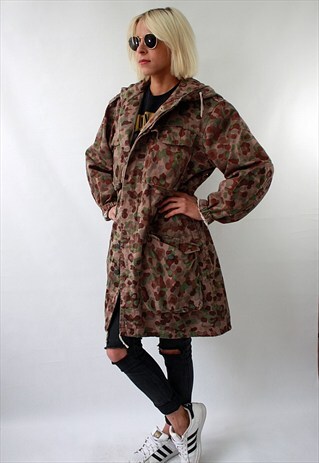 VINTAGE 90'S AMAZING GREAT LONG BROWN CAMO JACKET