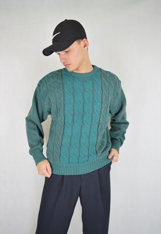 VINTAGE TURQUOISE STRIPED 80'S KNITTED SWEATSHIRT
