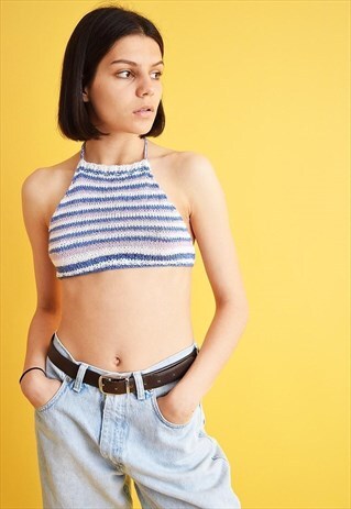 70'S STYLE BOHO FESTIVAL JAZZY CROCHET HALTER CROP TOP
