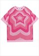 Knitted t-shirt star pattern tee fluffy grunge top in pink