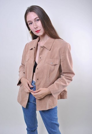 80S BEIGE VINTAGE CORDUROY WOMEN JACKET, SIZE M
