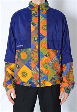 Vintage 90s Navy Blue Colourful Abstract Sun Track Jacket