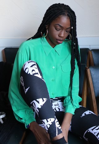 REWORKED CROPPED GREEN SILK SHIRT