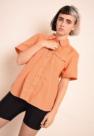 90'S RETRO TARTAN CHECKED OVERSIZED BLOUSE TOP