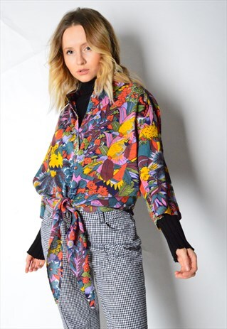 VINTAGE 80S COLOURFUL TROPICAL SHORT SLEEVE SHIRT