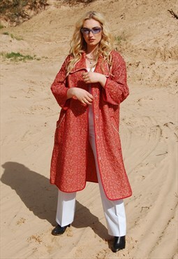 Vintage 80's indie red baggy long light festival trench coat