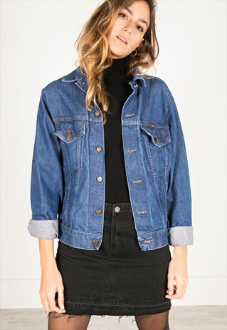 VINTAGE 80S WRANGLER EMBELLISHED DENIM JACKET / R0934