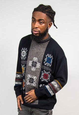 VINTAGE 90'S CRAZY PATTERN KNIT JUMPER
