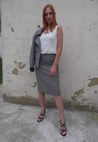 HIGH WAISTED PENCIL SKIRT BLACK & WHITE DOG TOOTH