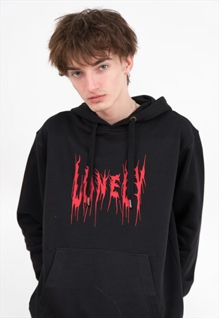 LONELY BLACK HOODIE WITH RED PRINT