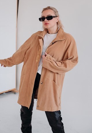 VINTAGE MINIMAL RELAXED FIT ZIP UP WOMEN JACKET IN MUSTARD M