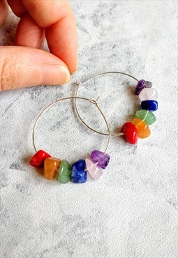 Rainbow Gemstone Hoop Earrings