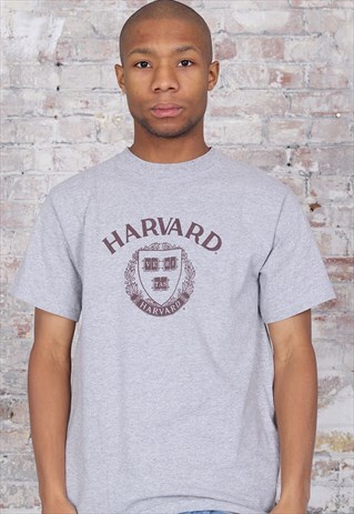 VINTAGE CHAMPION HARVARD VARSITY LOGO SPELL OUT T-SHIRT GREY