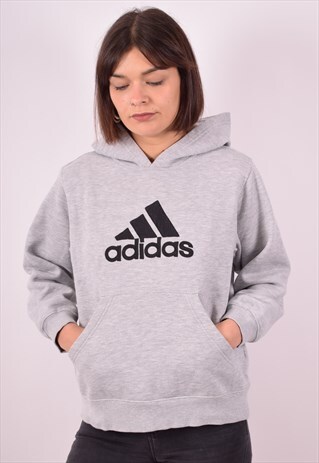 ADIDAS WOMENS VINTAGE HOODIE JUMPER SMALL GREY 90S
