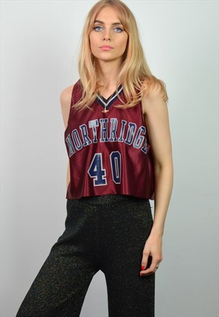 VINTAGE 90S MAROON SPORTS BASEBALL CROPPED VEST TOP
