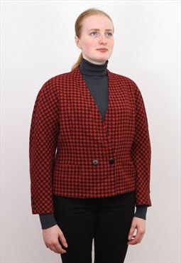 Vintage JAEGER 90's Women's L Houndstooth Wool Red Jacket