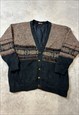 VINTAGE KNITTED CARDIGAN ABSTRACT PATTERNED GRANDAD SWEATER