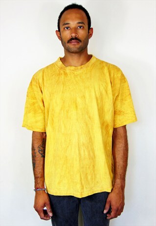 90S CLASSIC SPORTSWEAR ACID MINERAL WASH YELLOW TEE LARGE
