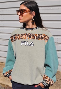 Y2K vintage reworked Fila spell out leopard sage sweatshirt