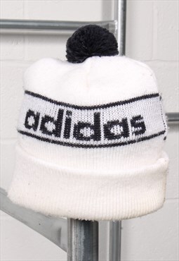 Vintage Adidas Bobble Hat White Knitted Cosy Winter Beanie