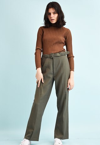 70'S RETRO REGULAR WAIST MILITARY STYLE TROUSERS