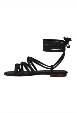 Black Suede Lace Up Sandals Flats